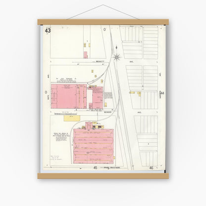 Old map wall art mockup — magnetic wood frame on white wall — Sanborn Fire Insurance Map from Hamilton, Butler County, Ohio (1899), Sheet #0043