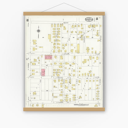 Old map wall art mockup — magnetic wood frame on white wall — Sanborn Fire Insurance Map from Bradentown, Manatee County, Florida (1926), Sheet #0008