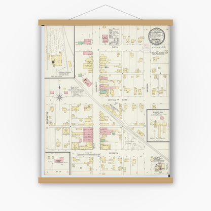 Old map wall art mockup — magnetic wood frame on white wall — Sanborn Fire Insurance Map from Sycamore, Wyandot County, Ohio (1897), Sheet #0001
