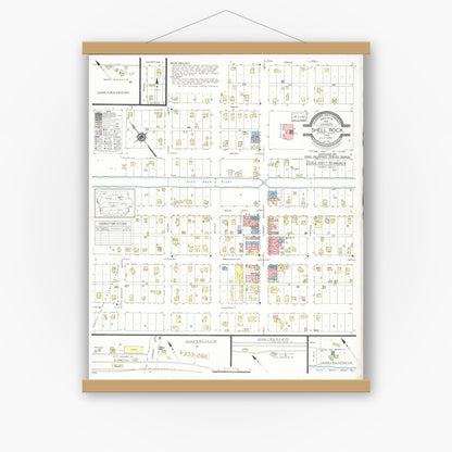Old map wall art mockup — magnetic wood frame on white wall — Sanborn Fire Insurance Map from Shell Rock, Butler County, Iowa (1935), Sheet #0001