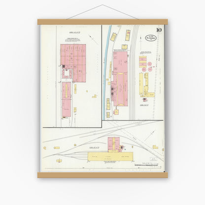 Old map wall art mockup — magnetic wood frame on white wall — Sanborn Fire Insurance Map from Ridgway, Elk County, Pennsylvania (1904), Sheet #0010