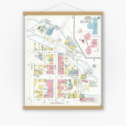 Old map wall art mockup — magnetic wood frame on white wall — Sanborn Fire Insurance Map from Cedar Falls, Black Hawk County, Iowa (1900), Sheet #0003