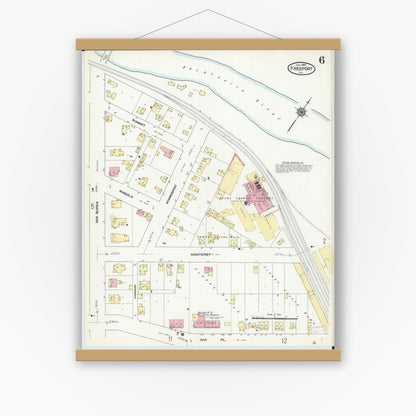 Old map wall art mockup — magnetic wood frame on white wall — Sanborn Fire Insurance Map from Freeport, Stephenson County, Illinois (1910), Sheet #0006
