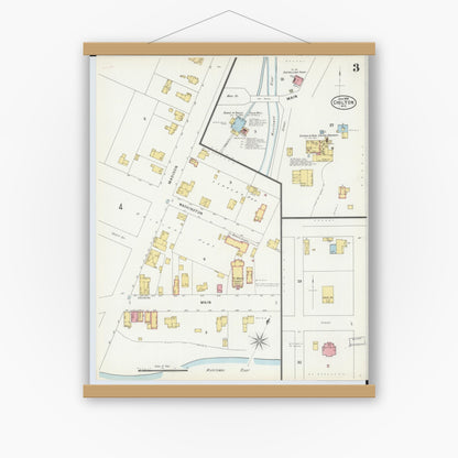 Old map wall art mockup — magnetic wood frame on white wall — Sanborn Fire Insurance Map from Chilton, Calumet County, Wisconsin (1898), Sheet #0003
