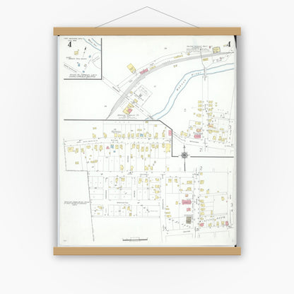 Old map wall art mockup — magnetic wood frame on white wall — Sanborn Fire Insurance Map from Fort Recovery, Mercer County, Ohio (1946), Sheet #0004