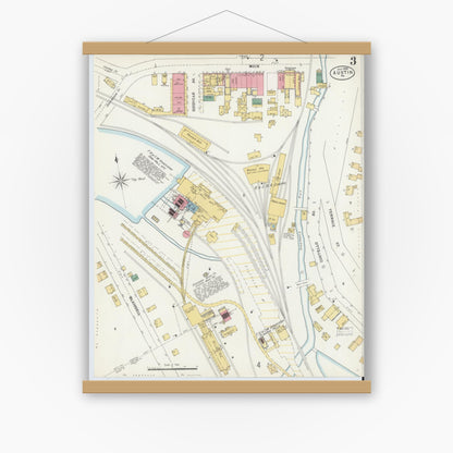 Old map wall art mockup — magnetic wood frame on white wall — Sanborn Fire Insurance Map from Austin, Potter County, Pennsylvania (1898), Sheet #0003