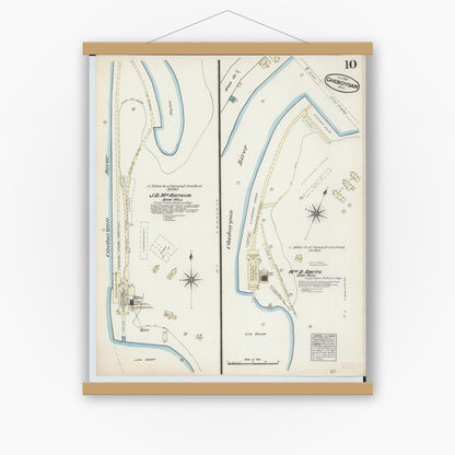 Old map wall art mockup — magnetic wood frame on white wall — Sanborn Fire Insurance Map from Cheboygan, Cheboygan County, Michigan (1884), Sheet #0010