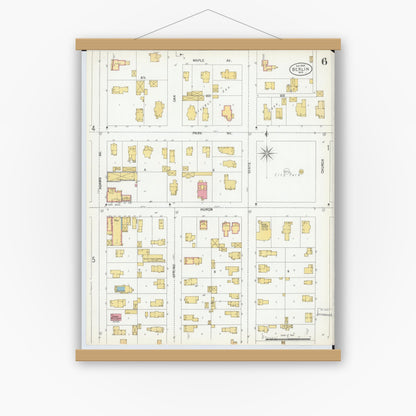 Old map wall art mockup — magnetic wood frame on white wall — Sanborn Fire Insurance Map from Berlin, Green Lake County, Wisconsin (1900), Sheet #0006