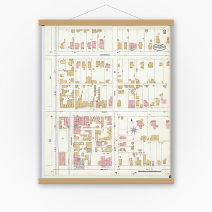 Old map wall art mockup — magnetic wood frame on white wall — Sanborn Fire Insurance Map from Coshocton, Coshocton County, Ohio (1899), Sheet #0002