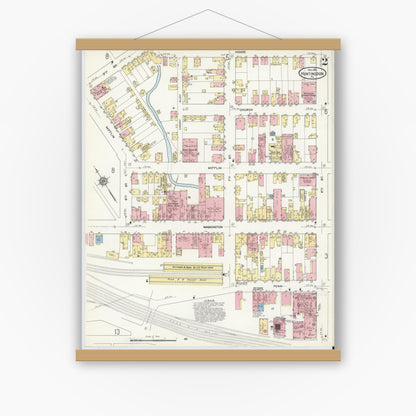 Old map wall art mockup — magnetic wood frame on white wall — Sanborn Fire Insurance Map from Huntingdon, Huntingdon County, Pennsylvania (1911), Sheet #0002