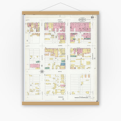 Old map wall art mockup — magnetic wood frame on white wall — Sanborn Fire Insurance Map from Brainerd, Crow Wing County, Minnesota (1907), Sheet #0010