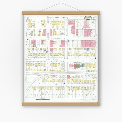 Old map wall art mockup — magnetic wood frame on white wall — Sanborn Fire Insurance Map from Barberton, Summit County, Ohio (1927), Sheet #0004