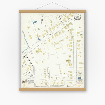 Old map wall art mockup — magnetic wood frame on white wall — Sanborn Fire Insurance Map from Patchogue, Suffolk County, New York (1916), Sheet #0014
