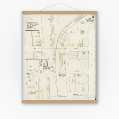Old map wall art mockup — magnetic wood frame on white wall — Sanborn Fire Insurance Map from McGregor, McLennan County, Texas (1894), Sheet #0002
