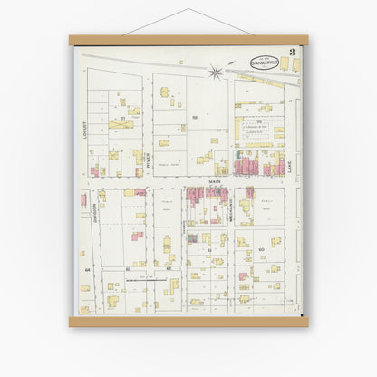 Old map wall art mockup — magnetic wood frame on white wall — Sanborn Fire Insurance Map from Chandlerville, Cass County, Illinois (1894), Sheet #0003