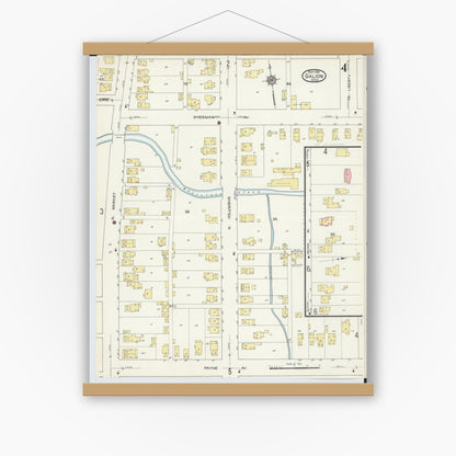 Old map wall art mockup — magnetic wood frame on white wall — Sanborn Fire Insurance Map from Galion, Crawford County, Ohio (1913), Sheet #0004