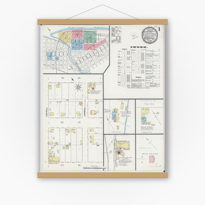 Old map wall art mockup — magnetic wood frame on white wall — Sanborn Fire Insurance Map from Wabasha, Wabasha County, Minnesota (1895), Sheet #0001