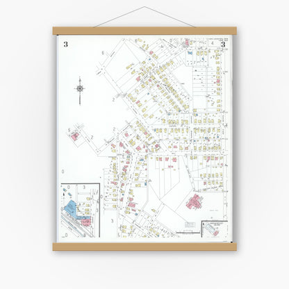 Old map wall art mockup — magnetic wood frame on white wall — Sanborn Fire Insurance Map from New Lexington, Perry County, Ohio (1950), Sheet #0003
