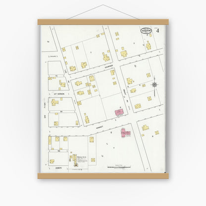 Old map wall art mockup — magnetic wood frame on white wall — Sanborn Fire Insurance Map from Mabank, Kaufman County, Texas (1921), Sheet #0004