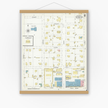 Old map wall art mockup — magnetic wood frame on white wall — Sanborn Fire Insurance Map from Comanche, Comanche County, Texas (1908), Sheet #0002