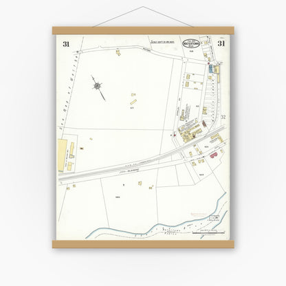 Old map wall art mockup — magnetic wood frame on white wall — Sanborn Fire Insurance Map from Watertown, Middlesex County, Massachusetts (1923), Sheet #0031