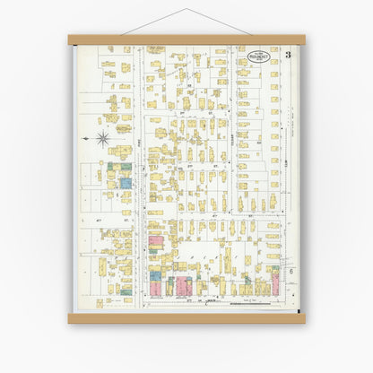 Old map wall art mockup — magnetic wood frame on white wall — Sanborn Fire Insurance Map from Red Jacket, Houghton County, Michigan (1900), Sheet #0003