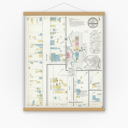Old map wall art mockup — magnetic wood frame on white wall — Sanborn Fire Insurance Map from Fredericksburg, Gillespie County, Texas (1915) - Complete Map Set
