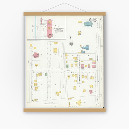 Old map wall art mockup — magnetic wood frame on white wall — Sanborn Fire Insurance Map from Irvington, Westchester County, New York (1900), Sheet #0003