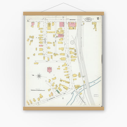 Old map wall art mockup — magnetic wood frame on white wall — Sanborn Fire Insurance Map from Fonda, Montgomery County, New York (1901), Sheet #0002