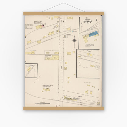 Old map wall art mockup — magnetic wood frame on white wall — Sanborn Fire Insurance Map from Greenwood, Clark County, Wisconsin (1922), Sheet #0004