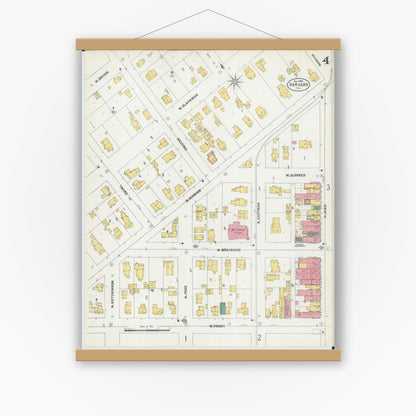 Old map wall art mockup — magnetic wood frame on white wall — Sanborn Fire Insurance Map from Harvard, McHenry County, Illinois (1902), Sheet #0004