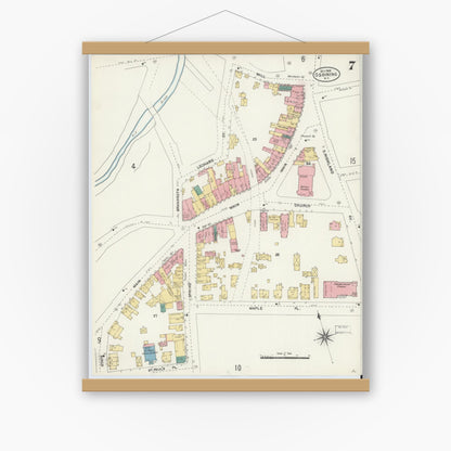 Old map wall art mockup — magnetic wood frame on white wall — Sanborn Fire Insurance Map from Ossining, Westchester County, New York (1903), Sheet #0007