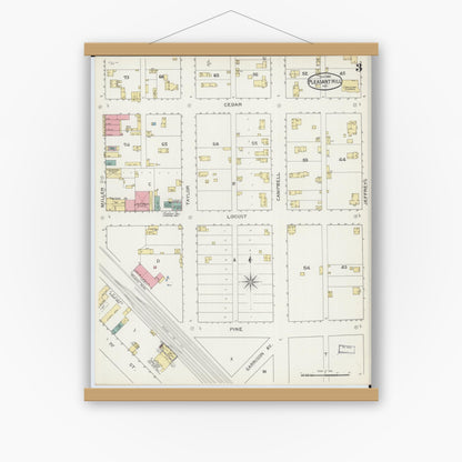 Old map wall art mockup — magnetic wood frame on white wall — Sanborn Fire Insurance Map from Pleasant Hill, Cass County, Missouri (1893), Sheet #0003
