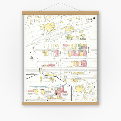 Old map wall art mockup — magnetic wood frame on white wall — Sanborn Fire Insurance Map from Tama, Tama County, Iowa (1900), Sheet #0002