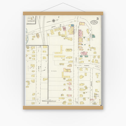 Old map wall art mockup — magnetic wood frame on white wall — Sanborn Fire Insurance Map from Victor, Ontario County, New York (1909), Sheet #0003
