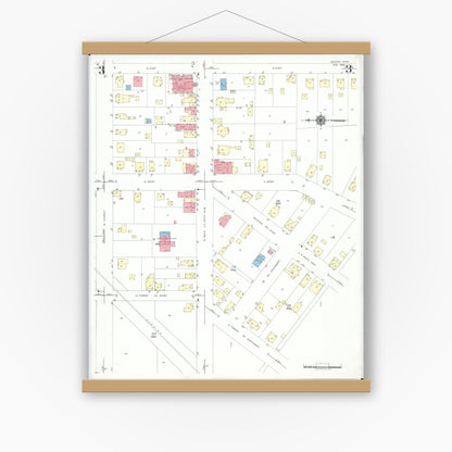 Old map wall art mockup — magnetic wood frame on white wall — Sanborn Fire Insurance Map from Mason, Warren County, Ohio (1946), Sheet #0003