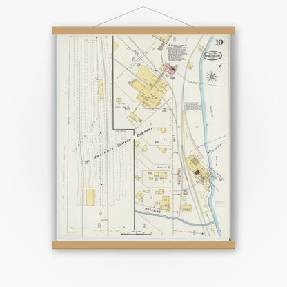 Old map wall art mockup — magnetic wood frame on white wall — Sanborn Fire Insurance Map from Beaumont, Jefferson County, Texas (1894), Sheet #0010