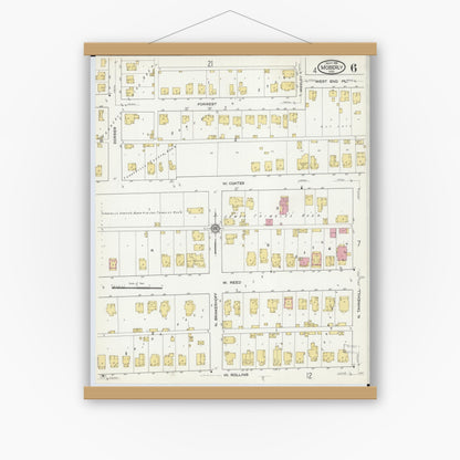 Old map wall art mockup — magnetic wood frame on white wall — Sanborn Fire Insurance Map from Moberly, Randolph County, Missouri (1916), Sheet #0006