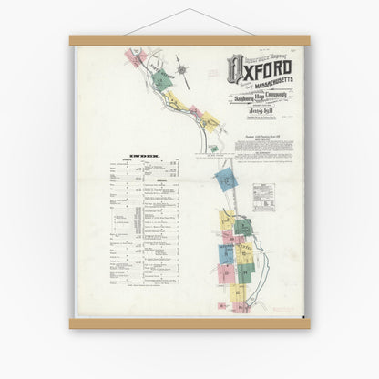 Old map wall art mockup — magnetic wood frame on white wall — Sanborn Fire Insurance Map from Oxford, Worcester County, Massachusetts (1911) - Complete Map Set