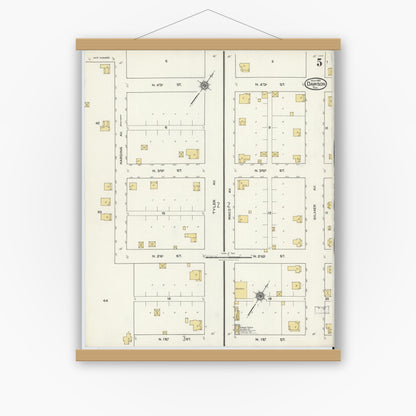 Old map wall art mockup — magnetic wood frame on white wall — Sanborn Fire Insurance Map from Dawson, Navarro County, Texas (1921), Sheet #0005