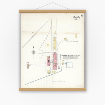 Old map wall art mockup — magnetic wood frame on white wall — Sanborn Fire Insurance Map from Ontario, San Bernardino County, California (1893), Sheet #0004