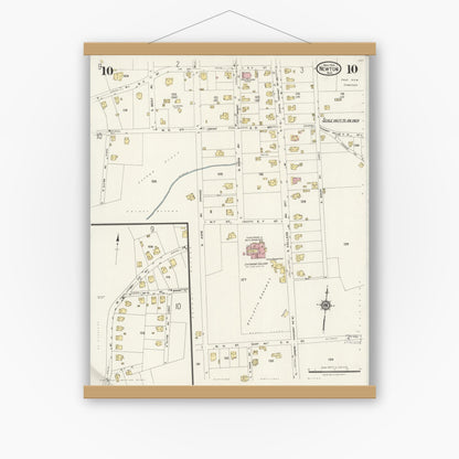 Old map wall art mockup — magnetic wood frame on white wall — Sanborn Fire Insurance Map from Newton, Catawba County, North Carolina (1924), Sheet #0010