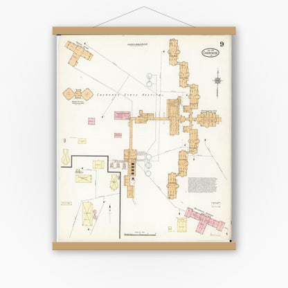 Old map wall art mockup — magnetic wood frame on white wall — Sanborn Fire Insurance Map from Cherokee, Cherokee County, Iowa (1914), Sheet #0009