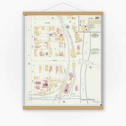 Old map wall art mockup — magnetic wood frame on white wall — Sanborn Fire Insurance Map from Newark, Licking County, Ohio (1905), Sheet #0020