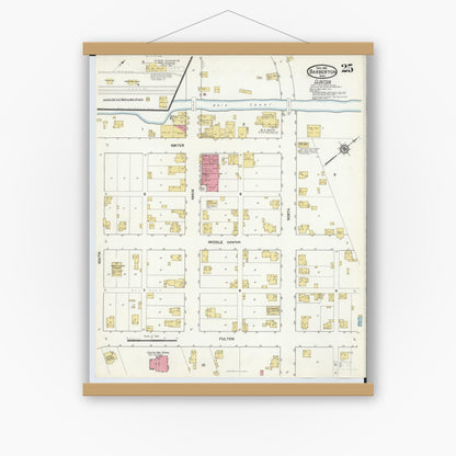 Old map wall art mockup — magnetic wood frame on white wall — Sanborn Fire Insurance Map from Barberton, Summit County, Ohio (1916), Sheet #0025