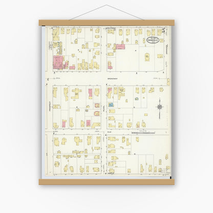Old map wall art mockup — magnetic wood frame on white wall — Sanborn Fire Insurance Map from Granville, Licking County, Ohio (1913), Sheet #0005