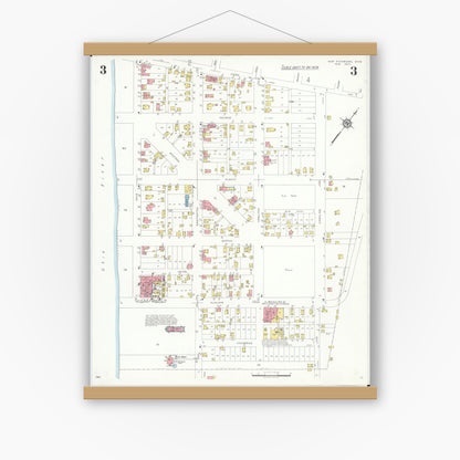 Old map wall art mockup — magnetic wood frame on white wall — Sanborn Fire Insurance Map from New Richmond, Clermont County, Ohio (1933), Sheet #0003