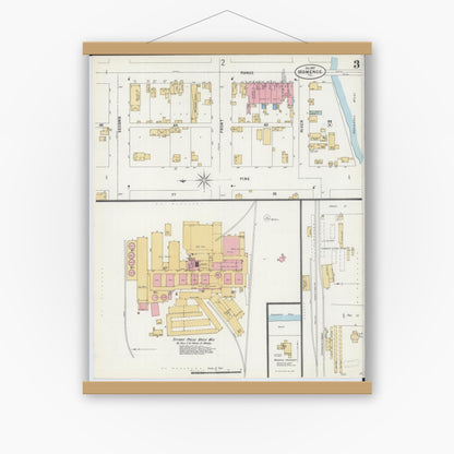 Old map wall art mockup — magnetic wood frame on white wall — Sanborn Fire Insurance Map from Momence, Kankakee County, Illinois (1897), Sheet #0003