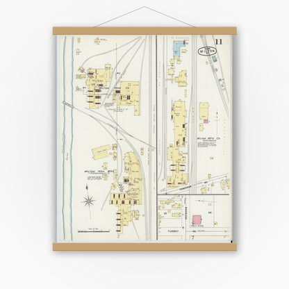 Old map wall art mockup — magnetic wood frame on white wall — Sanborn Fire Insurance Map from Milton, Northumberland County, Pennsylvania (1896), Sheet #0011