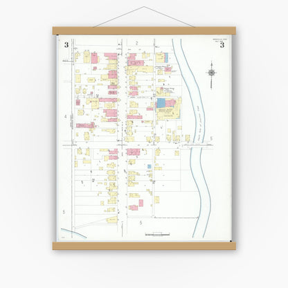Old map wall art mockup — magnetic wood frame on white wall — Sanborn Fire Insurance Map from Roseville, Perry And Muskingum Counties, Ohio (1946), Sheet #0003